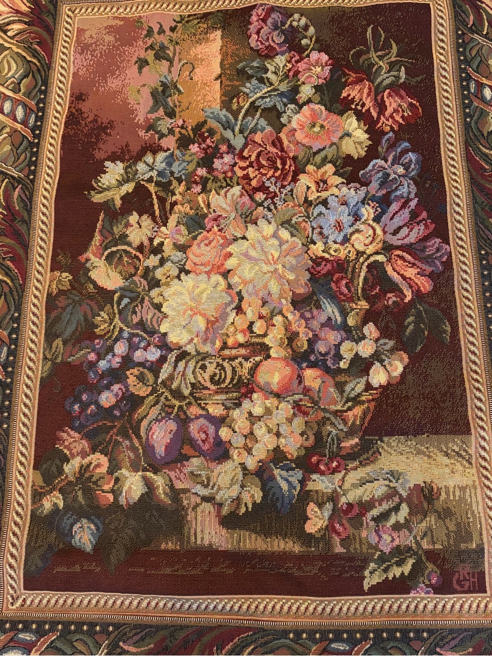 Vintage Floral Still Life Tapestry with border elevation 47X37 woven